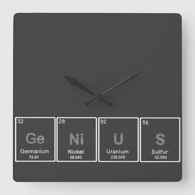 Periodensystem-Geniequadrat-Wanduhr Quadratische Wanduhr (Vorderseite)