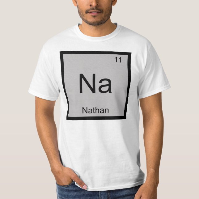 Periodische Übersicht über Nathan Name Chemistry E T-Shirt (Vorderseite)