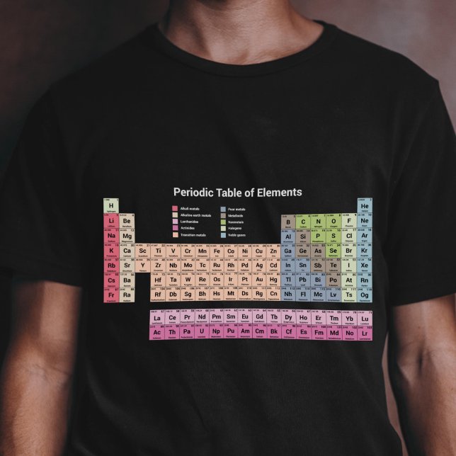 Periodischer T - Shirt der Elemente (dunkel) Männe (Periodic Table of Elements on black T-Shirt)