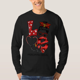Perioperative Nurse Kariert Leopard Liebe Herz Mes T-Shirt