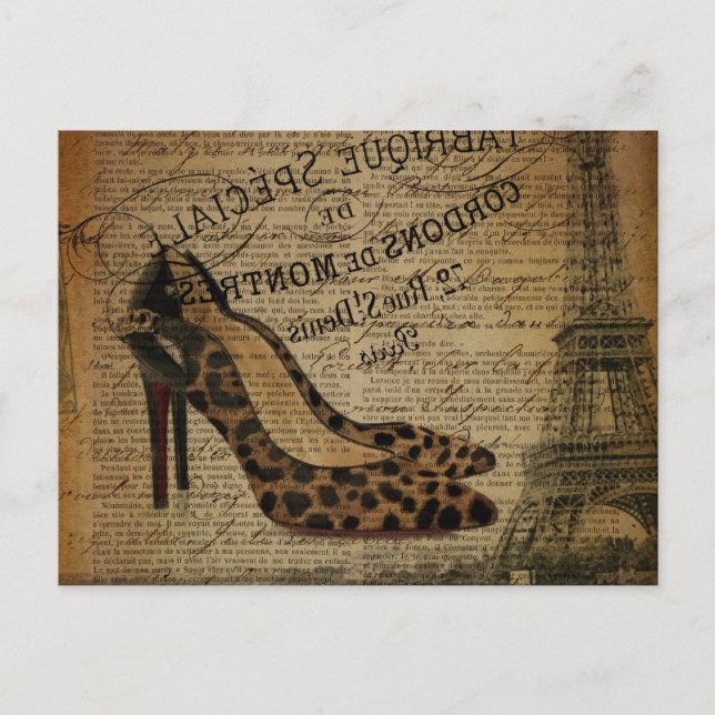 Periseiffturm Leopard stiletto fashionista Postkarte (Vorderseite)