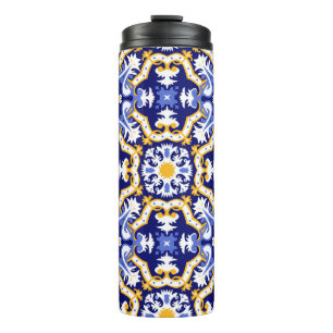 💙💛 Periwinkel, Blau und Gelb Azulejos Thermosbecher