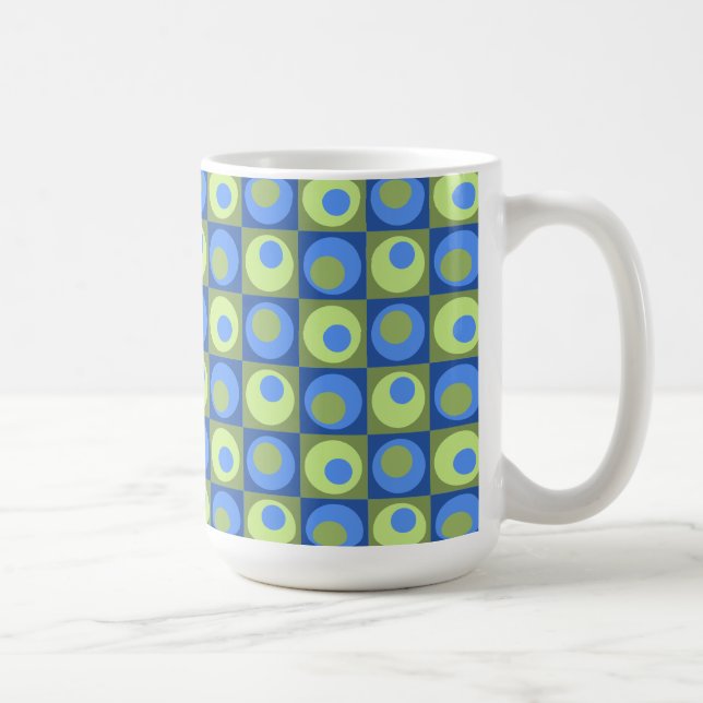 Periwinkle Blau Grüner Platz Dot Geometrisches Mus Kaffeetasse (Rechts)