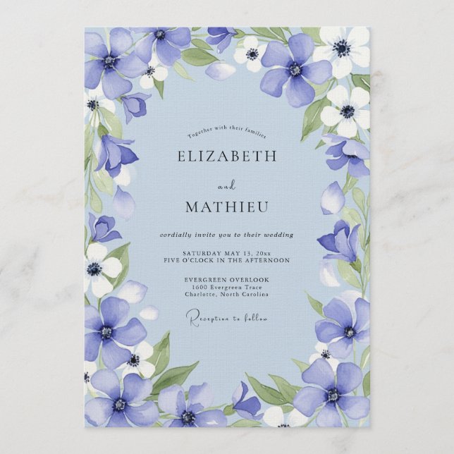 Periwinkle Bloom Whimsy Wedding Einladung (Vorderseite)