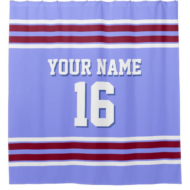 Periwinkle Blue Burgundy Wht Stripes Sports Jersey Duschvorhang (Vorderseite)