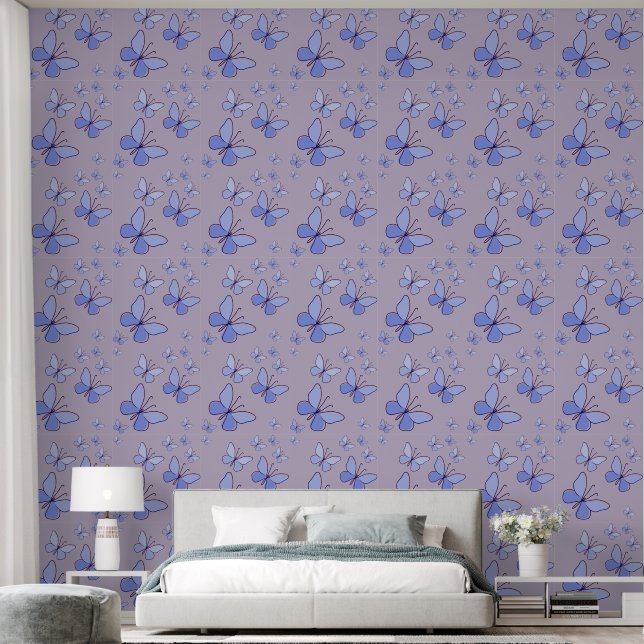 Periwinkle Blue Butterfly Flutter Lavender Grau Tapete (Schlafzimmer)