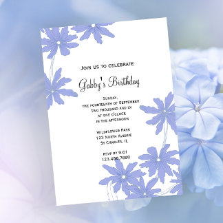 Periwinkle Blue Daisies Birthday Party Einladung