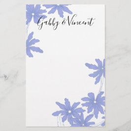 Periwinkle Blue Daisies on White Wedding Briefpapier