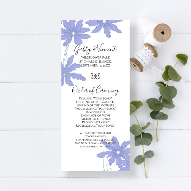 Periwinkle Blue Daisies Wedding Program Programm (Von Creator hochgeladen)