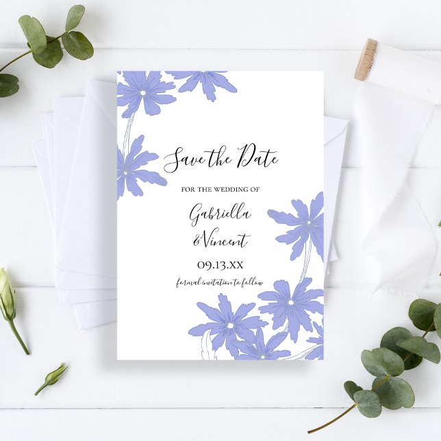 Periwinkle Blue Daisies Wedding Save the Date (Von Creator hochgeladen)