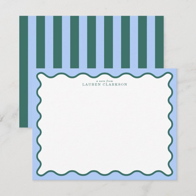 Periwinkle Blue & Deep Teal Wavy Note Card Einladung (Vorne/Hinten)