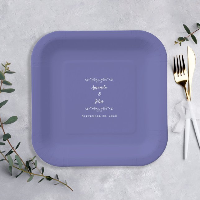 Periwinkle Blue Elegante Weddings Party Empfang Pappteller (Von Creator hochgeladen)