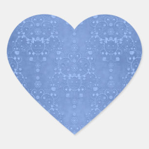 Periwinkle Blue Extravagant Floral Damask Muster Herz-Aufkleber