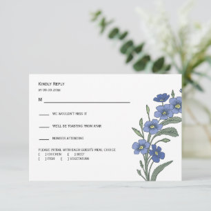 Periwinkle Blue Floral Moderne Hochzeitsreaktion, RSVP Karte