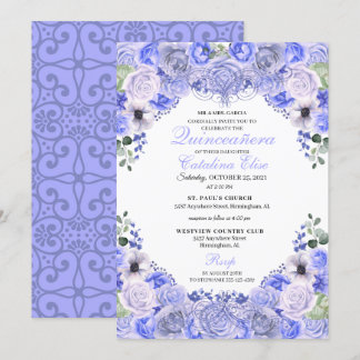 Periwinkle Blue Floral Quinceanera Geburtstag Einladung