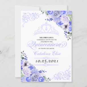 Periwinkle Blue Floral Quinceanera Geburtstag Einladung
