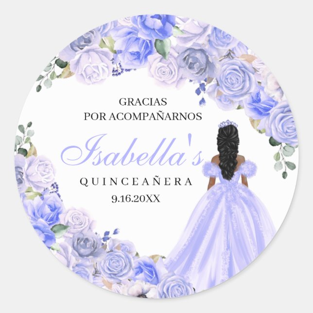 Periwinkle Blue Floral Quinceanera Round Stickers (Vorderseite)