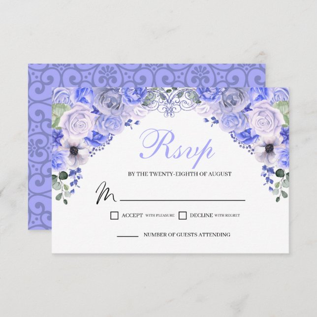 Periwinkle Blue Floral UAWG Enclosure Card RSVP Karte (Vorne/Hinten)