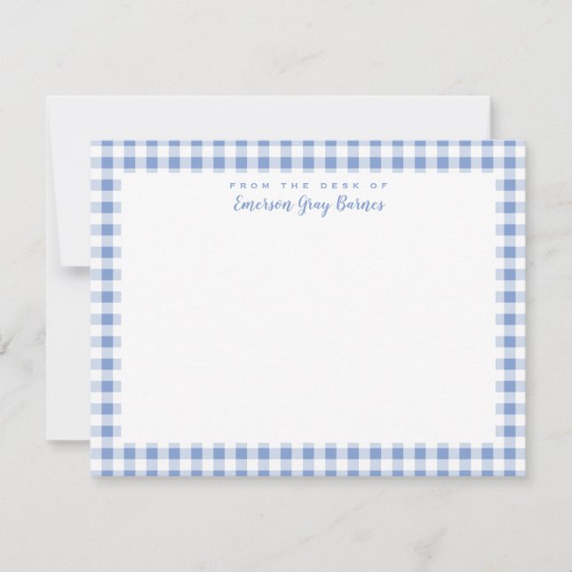Periwinkle Blue Gingham Personal Stationery Card Dankeskarte (Vorderseite)