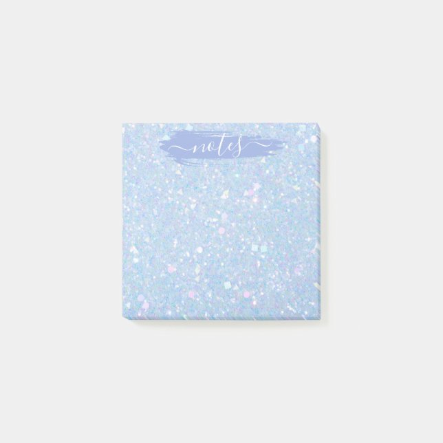 Periwinkle Blue Glitzer Glam Note Pad Post-it Klebezettel (Vorderseite)