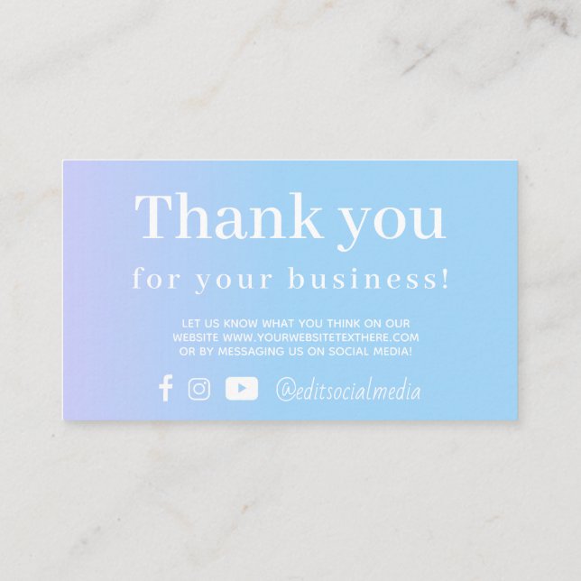 Periwinkle Blue Gradient Danke Business Card Begleitkarte (Rückseite)