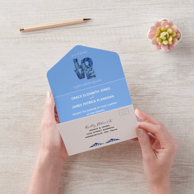 Periwinkle Blue Hydrangeas Wedding All In One Einladung (Video)
