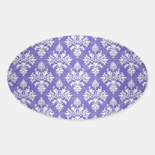 Periwinkle Blue Lila Artichoke Damask Muster Ovaler Aufkleber