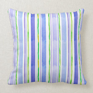 Periwinkle Blue Lime Green Watercolor Strip Kissen