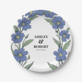 Periwinkle Blue Modern Floral Wedding Pappteller