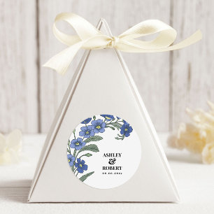 Periwinkle Blue Modern Floral Wedding Runder Aufkleber