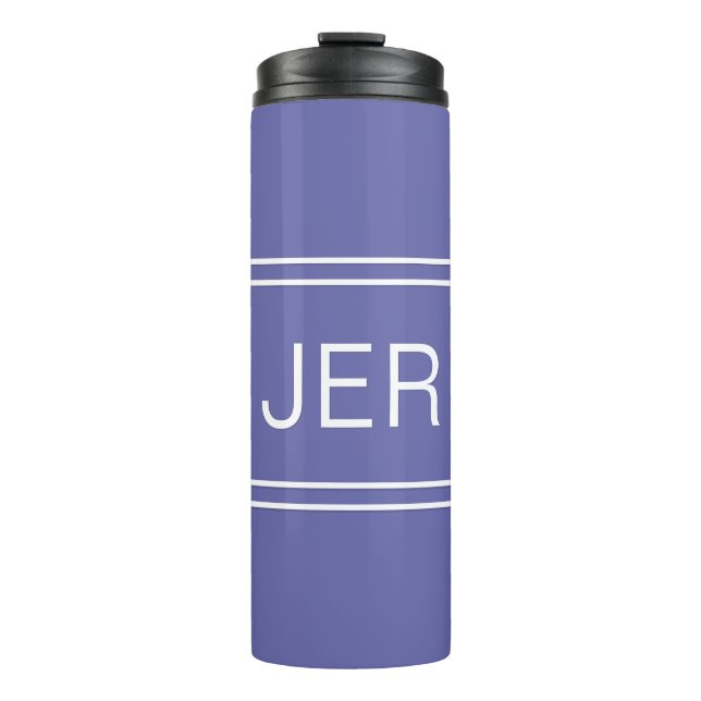 Periwinkle Blue Modern Mit Monogramm Initials Simp Thermosbecher (Vorderseite)