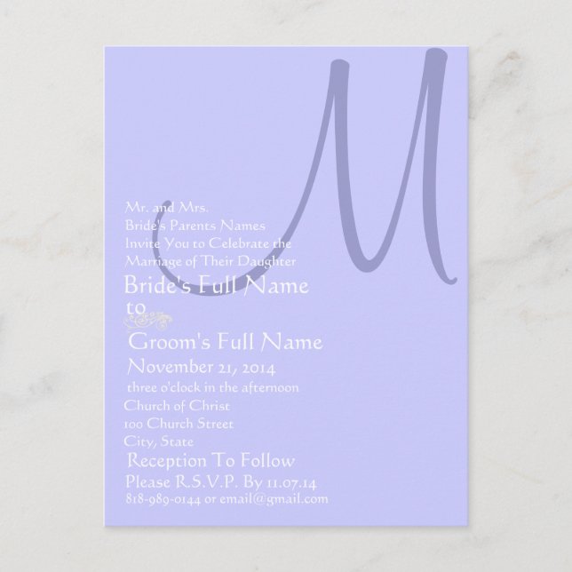 Periwinkle Blue Monogram Wedding Einladung (Vorderseite)