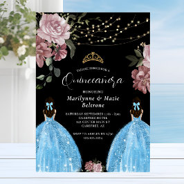 Periwinkle Blue Princess Floral Twins Quinceañera Einladung