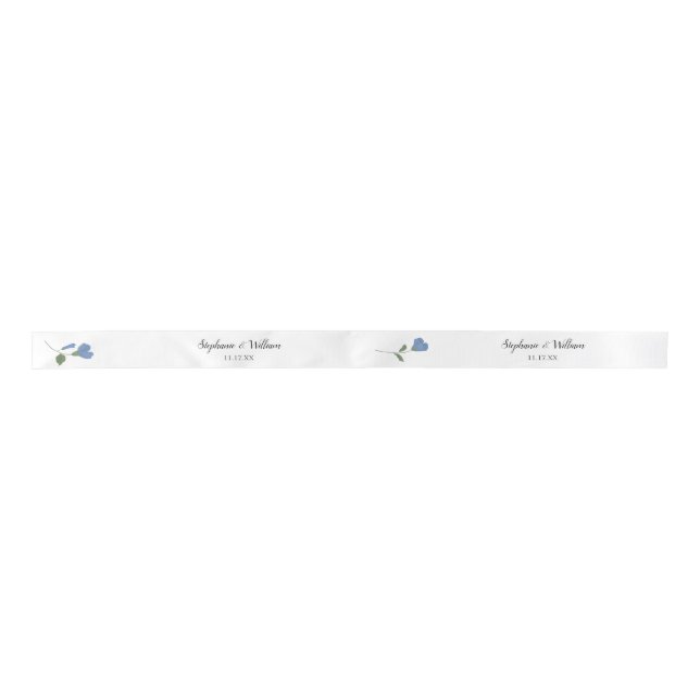 Periwinkle Blue Spring Floral Wedding Personalisie Satinband (Vorderseite)