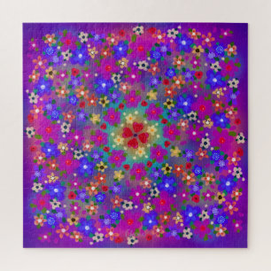 Periwinkle Blue und Violet Boho Gemalte Blume Puzzle