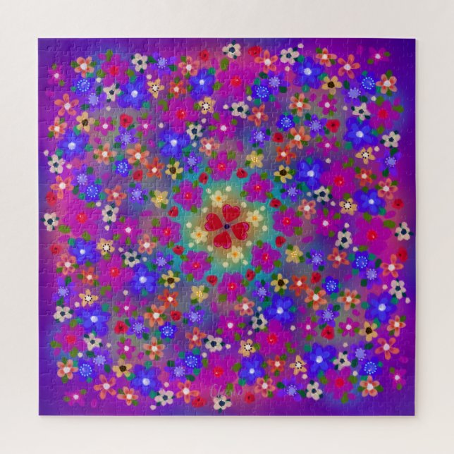 Periwinkle Blue und Violet Boho Gemalte Blume Puzzle (Vertikal)