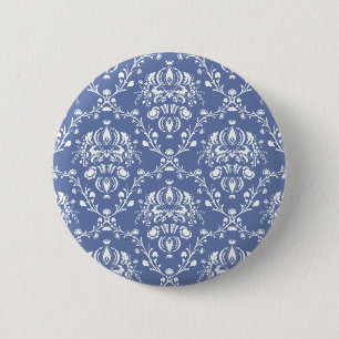 Periwinkle Blue und White Damask Button