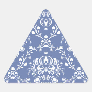 Periwinkle Blue und White Damask Dreieckiger Aufkleber