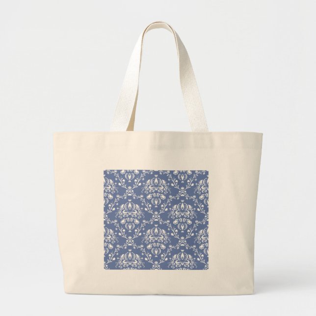 Periwinkle Blue und White Damask Jumbo Stoffbeutel (Vorne)