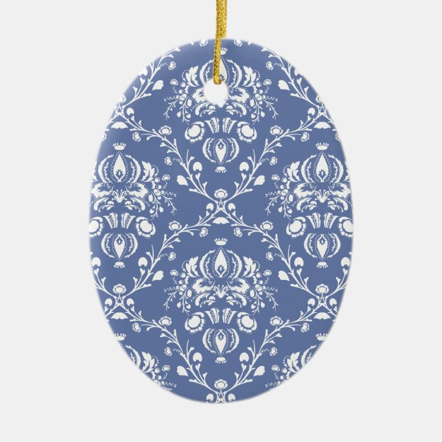 Periwinkle Blue und White Damask Keramik Ornament (Vorne)