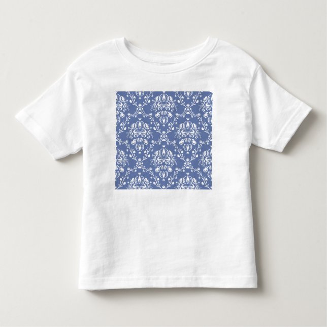 Periwinkle Blue und White Damask Kleinkind T-shirt (Vorderseite)