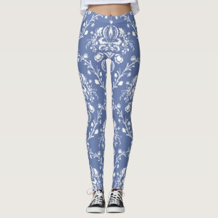 Periwinkle Blue und White Damask Leggings