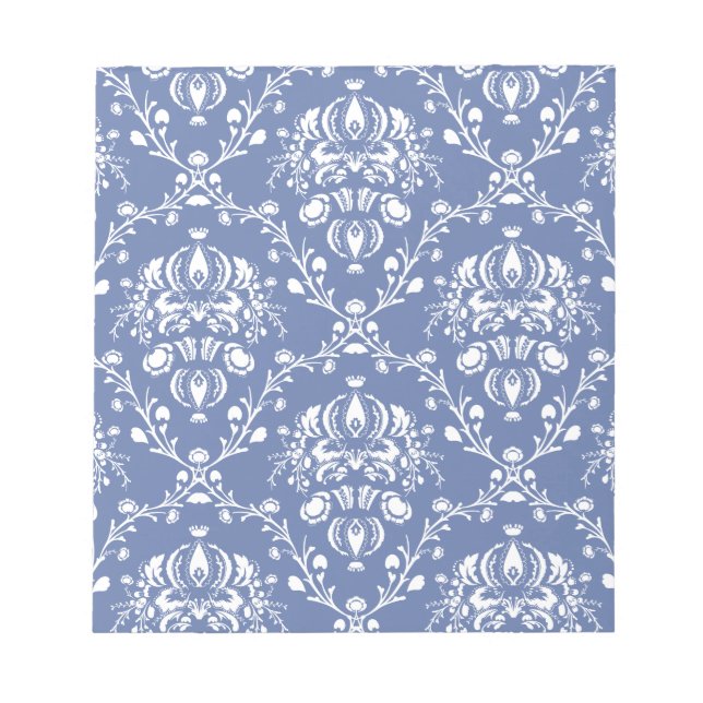 Periwinkle Blue und White Damask Notizblock (Vorderseite)