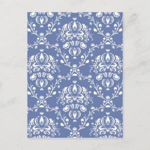 Periwinkle Blue und White Damask Postkarte