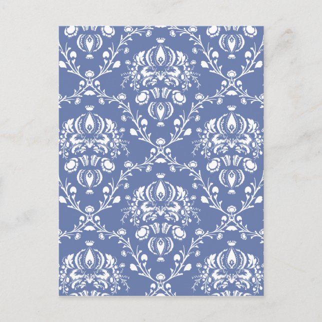 Periwinkle Blue und White Damask Postkarte (Vorderseite)