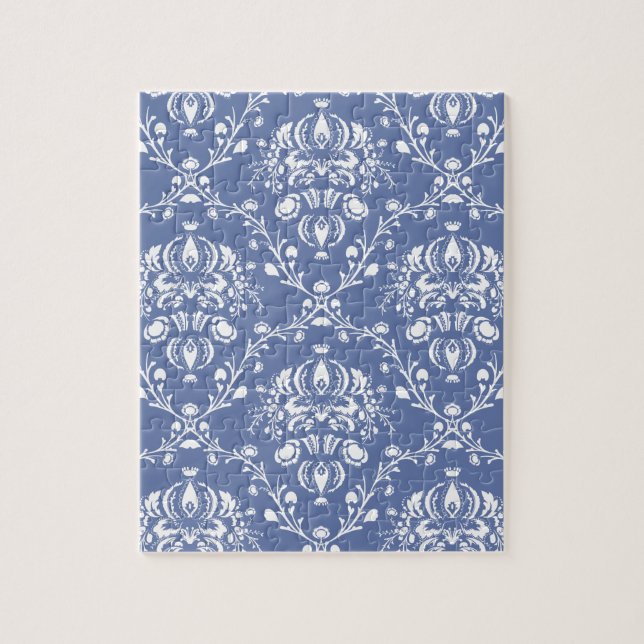 Periwinkle Blue und White Damask Puzzle (Vertikal)
