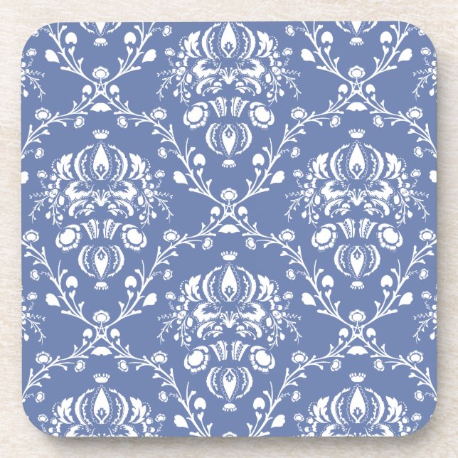 Periwinkle Blue und White Damask Untersetzer (Vorderseite)