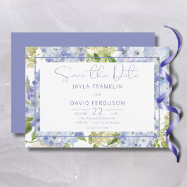 Periwinkle Blue White Hydrangea Wedding Save The Date