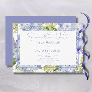Periwinkle Blue White Hydrangea Wedding Save The Date