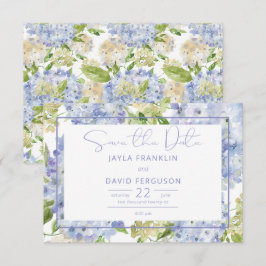 Periwinkle Blue White Hydrangea Wedding Save The Date